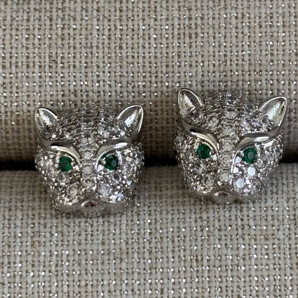 Panther Sterling Silver CZ Stud Earrings